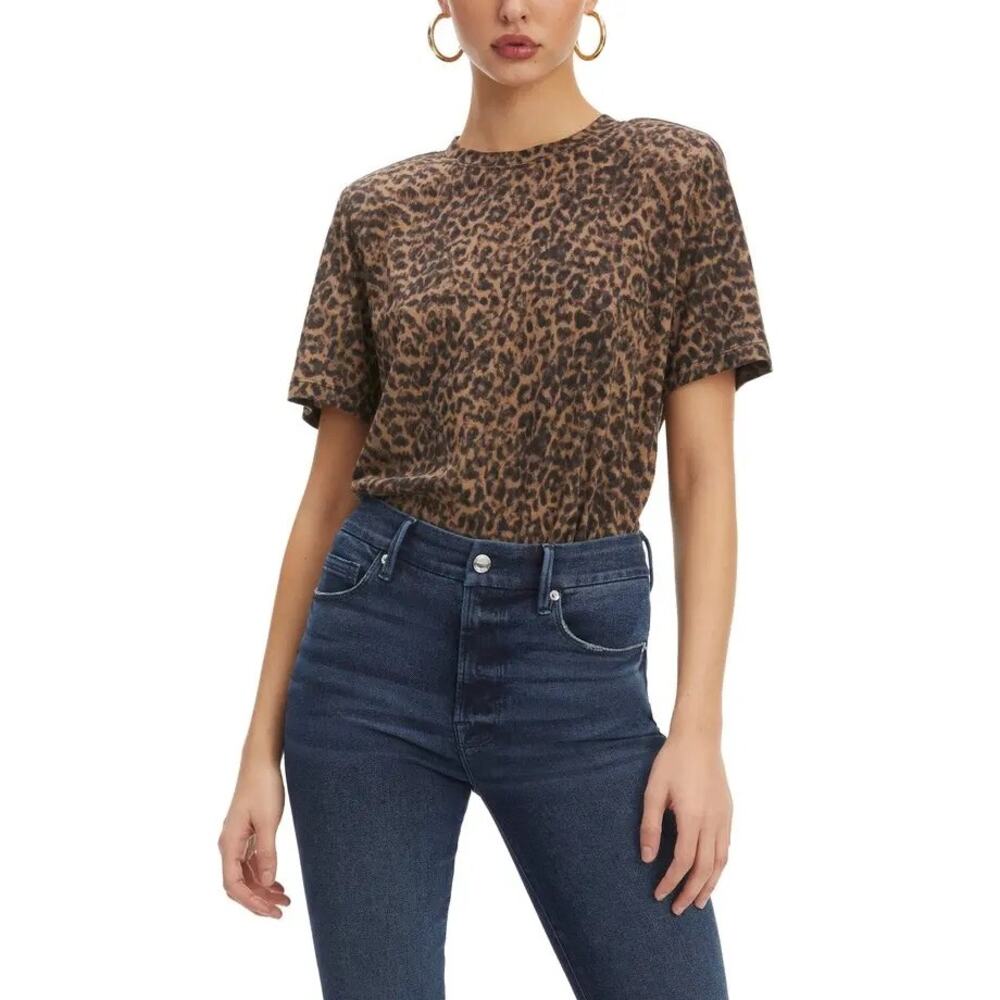 Good American Animal Print Strong Shoulder Tee Shirt Size 2 (Medium)